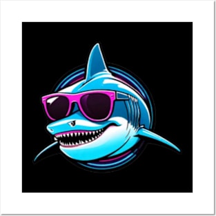 Cool Neon Shark (Small Version) Posters and Art